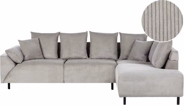 Divano ad angolo BELIANI in velluto grigio chiaro con design moderno e gambe in metallo e legno, L/P/H: 266 x 180 x 85 cm
