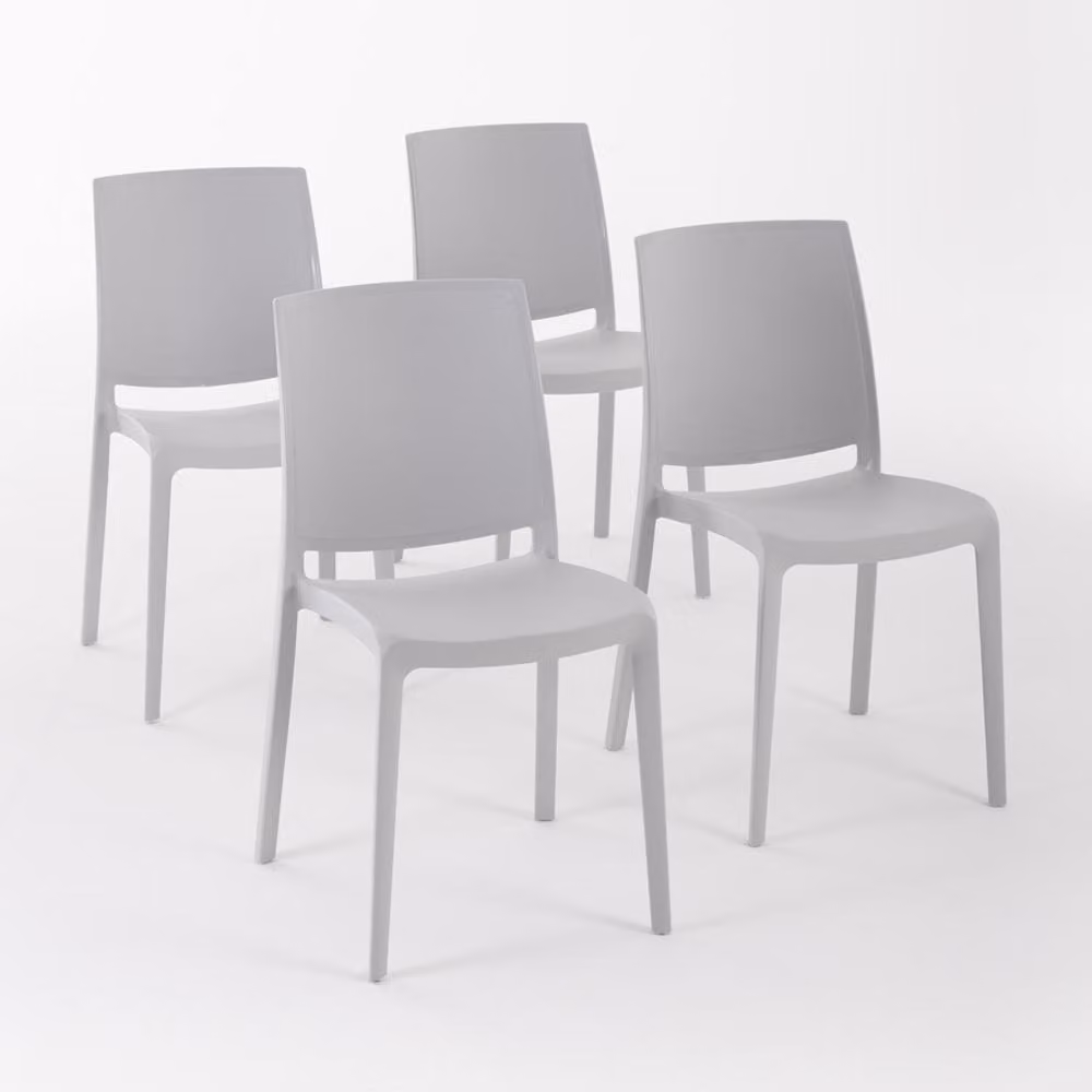 set di 4 sedie impilabili in polipropilene con fibre di vetro per esterni e giardino, bar e ristoranti, cucina design moderno - CARMEN - Grigio chiaro