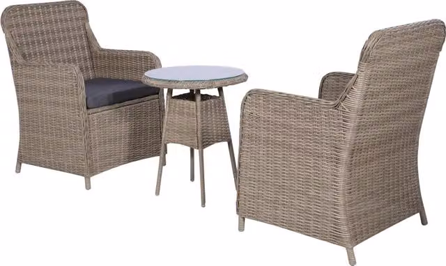 Set da Bistro 3 pz con Cuscini in Polyrattan Marrone 44149