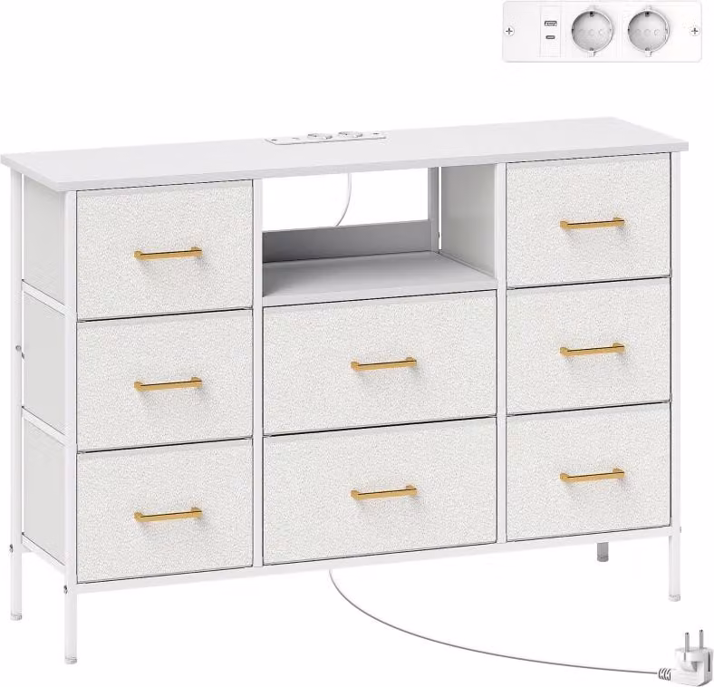 Cassettiera, mobile portaoggetti con 8 cassetti in tessuto, zoccolo, struttura in acciaio, cassettiera per corridoio, soggiorno e ufficio