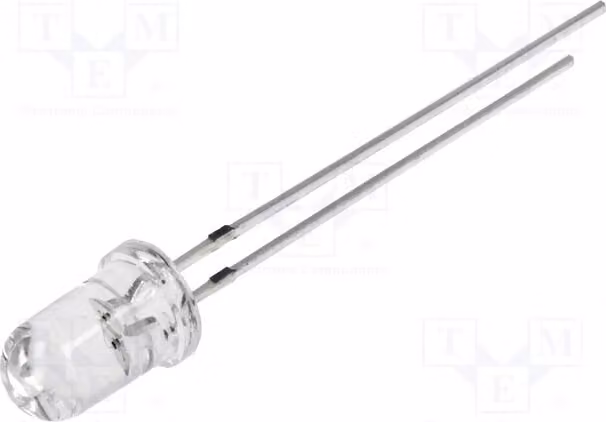 2 LED arancioni, 5 mm, 20 mA, 4200÷5800 mcd, bipolari, angolo di emissione 15°, tensione di funzionamento 1,8÷2,6V, codice prodotto OSOOJ25111A. Diodi LED