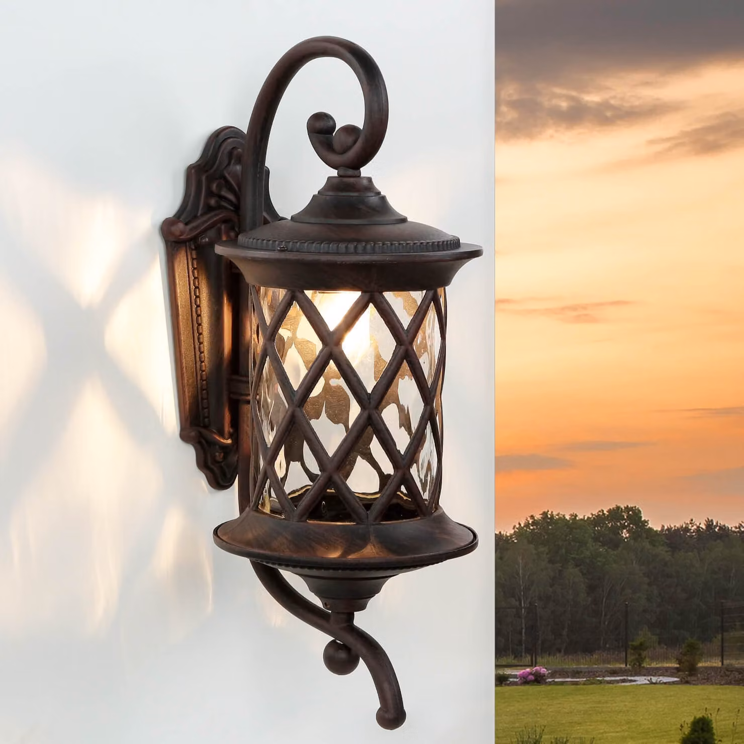 Luce da esterno rustica nero-marrone lanterna da parete giardino casa cortile