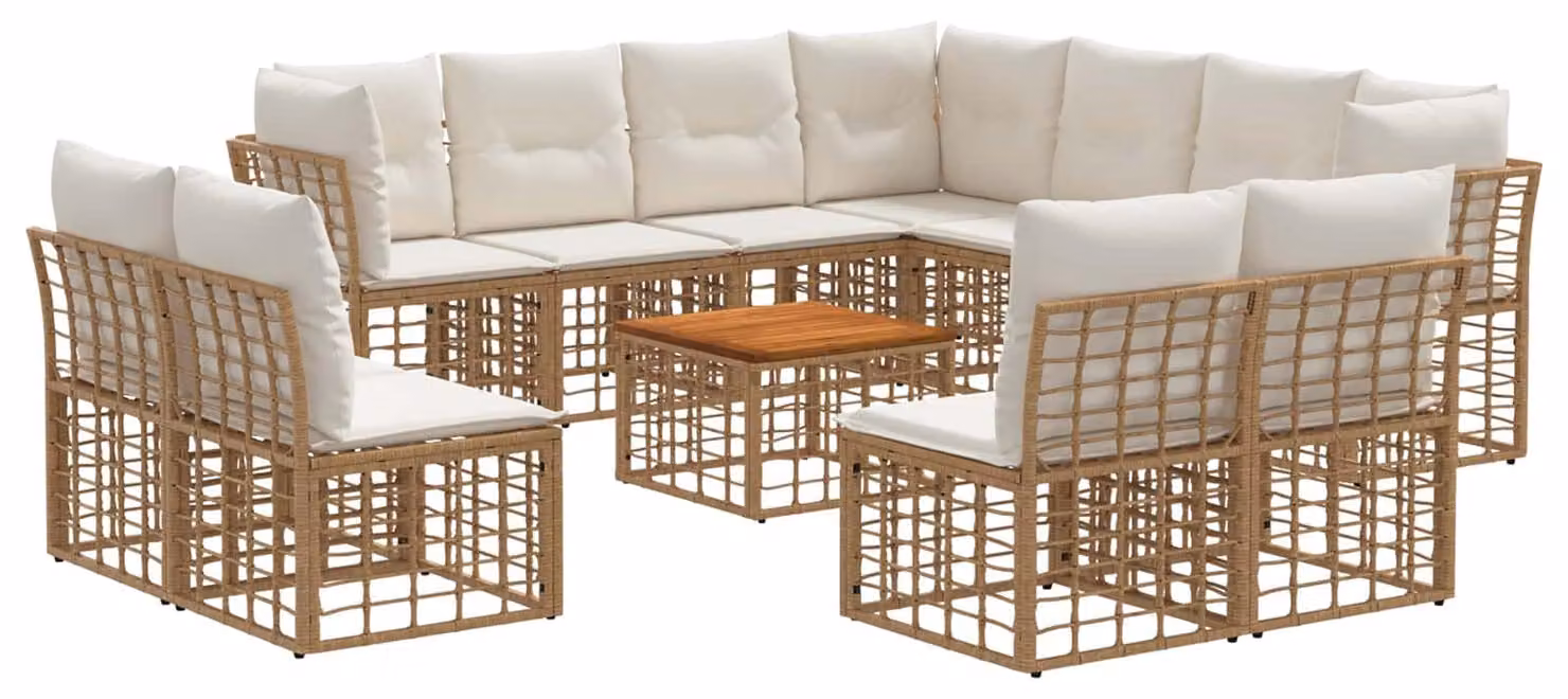 Set di divani da esterno 12 pcs Naturale e Bianco Crema