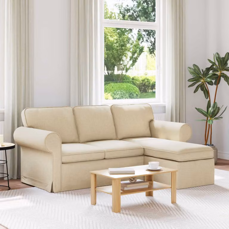 vidaXL Divano angolare beige in tessuto con struttura in metallo L/P/H: 195 x 138 x 80 cm