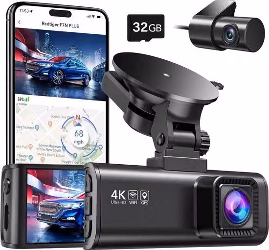 Dashcam 4K UHD con WiFi, GPS e Schermo IPS da 3.18 pollici, Visione Notturna e Sensore G, Colore Nero