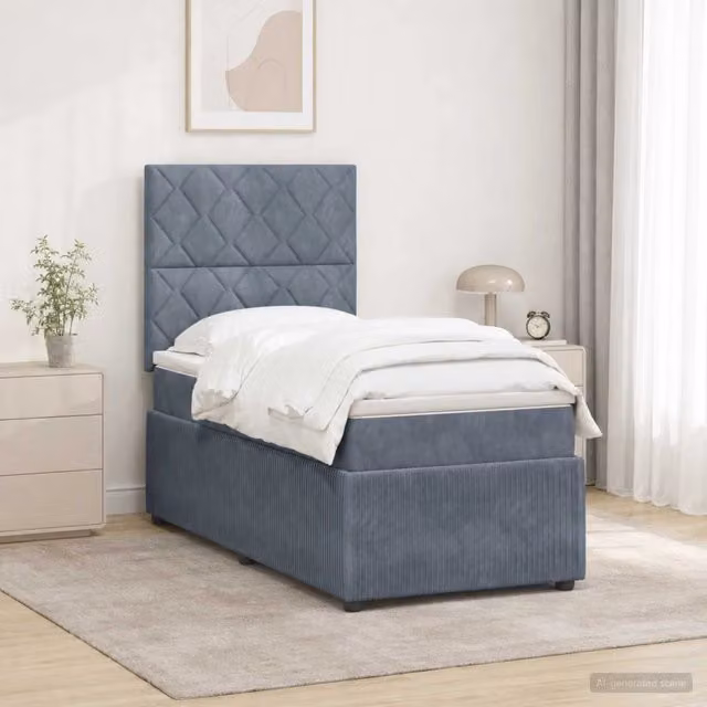 Letto Box Spring vidaXL con Materasso Ibrido e Illuminazione LED, Grigio e Bianco, L/P: 90 x 200 cm