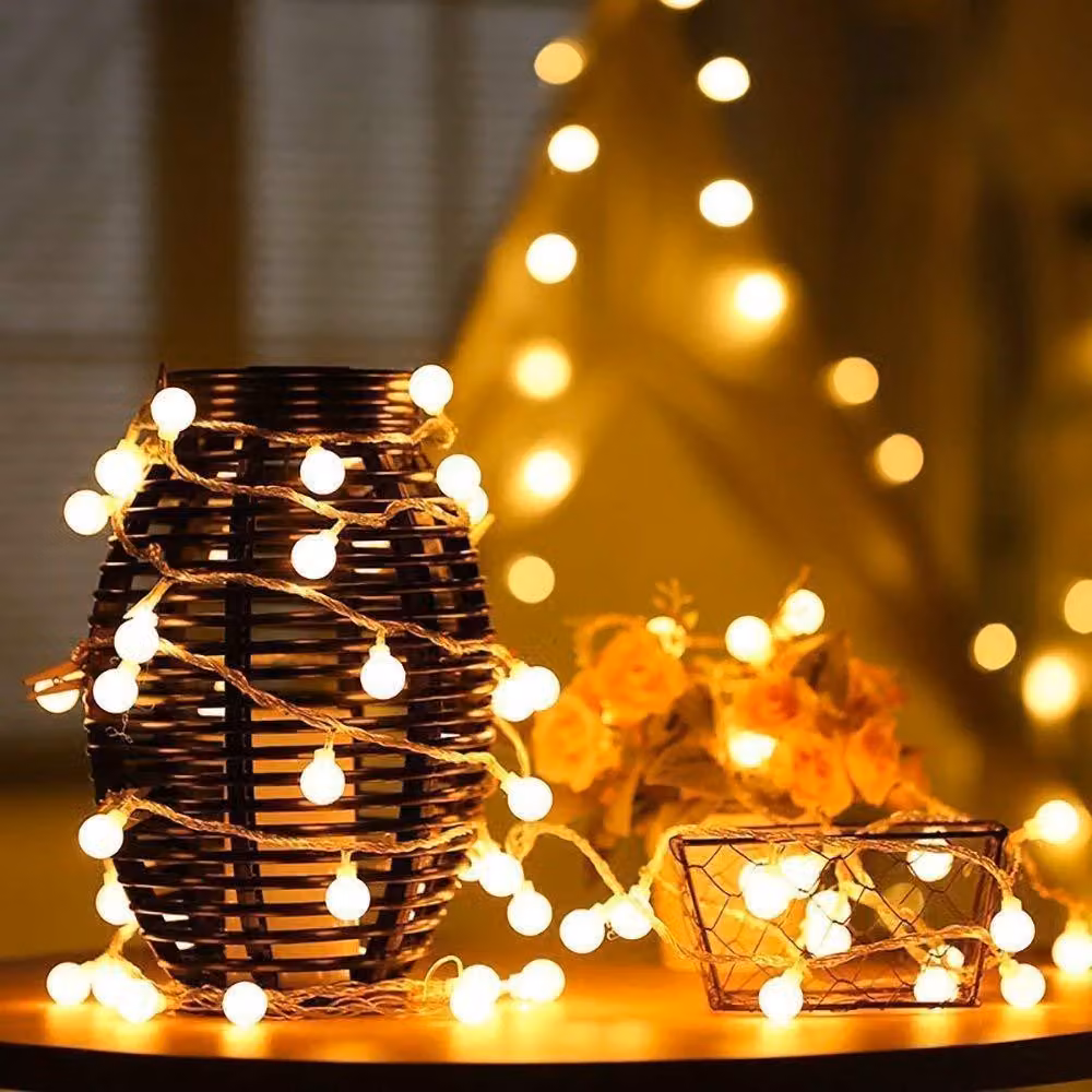 Catena luminosa a LED solare, 7 metri, 50 LED bianco caldo, impermeabile, per uso esterno