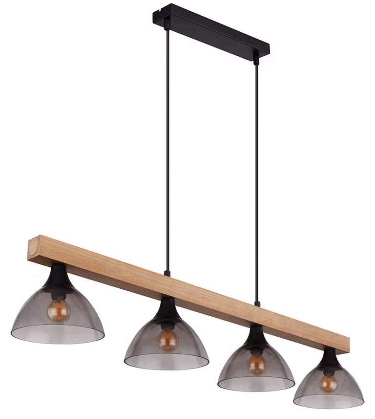 Lampada a sospensione a LED, metallo, nero opaco, legno, vetro, L 96 cm