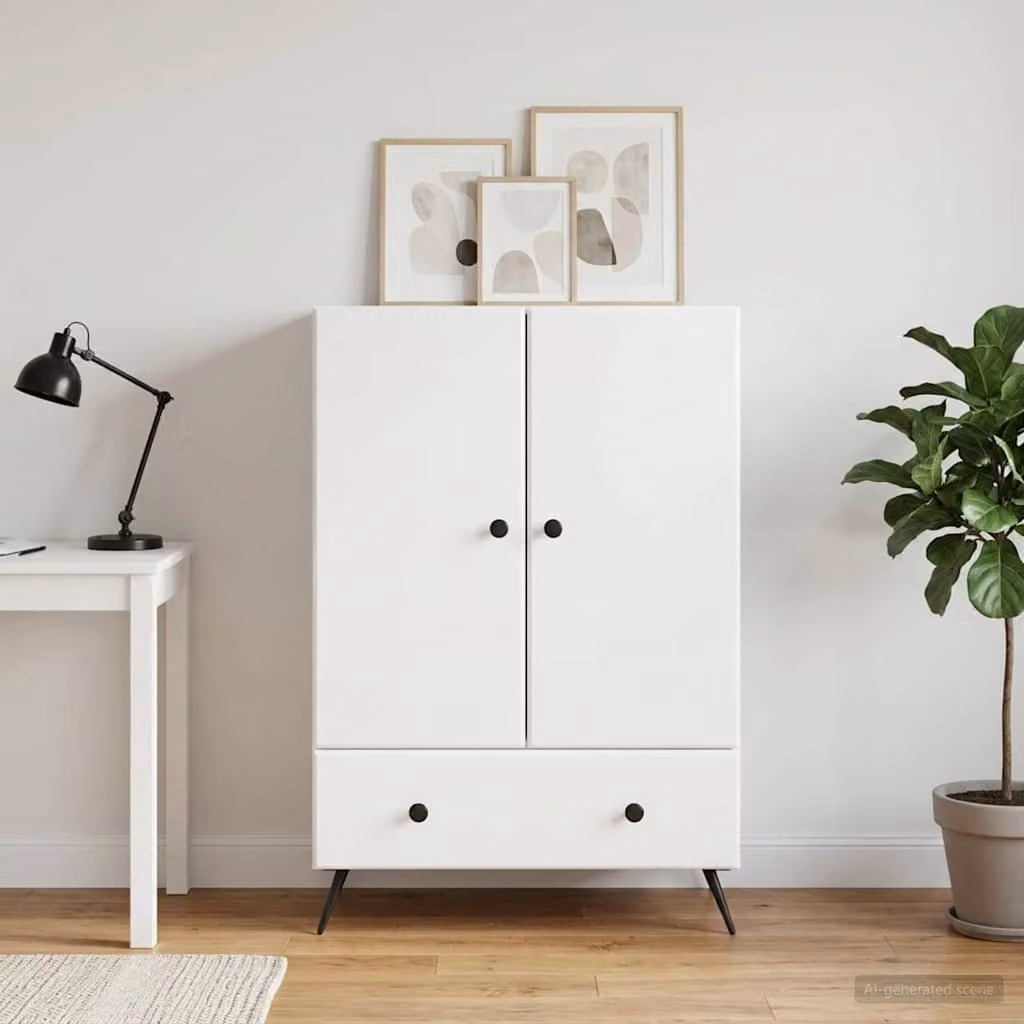 Credenza moderna vidaXL in legno ingegnerizzato bianco lucido L 66 cm x P 34,5 cm x H 95 cm