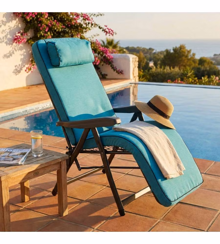 Cosma Poltrona Relax Azzurra Pieghevole Imbottita 155x60x60 cm