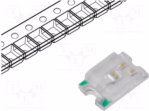 10 LED, 600÷800 mcd, angolo di emissione 120°, dimensioni 2x1,25x0,68 mm, colore verde, tecnologia SMD 0805, tensione di funzionamento 2,8÷3,4V, modello OF-SMD2012G-1, marca LED-Dio