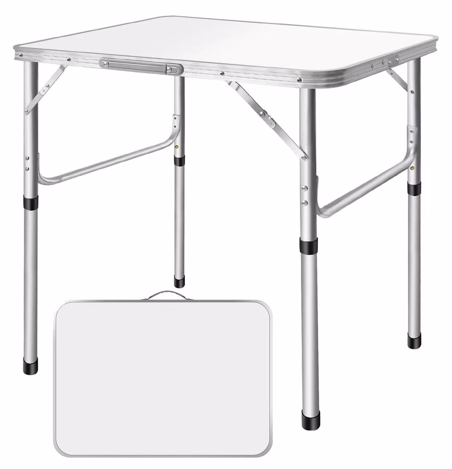 Tavolo pieghevole portatile – Tavolo da campeggio e da giardino – 75 x 55 cm – Altezza regolabile da 35 a 60 cm – Struttura in metallo – Ideale per balcone, terrazza, picnic