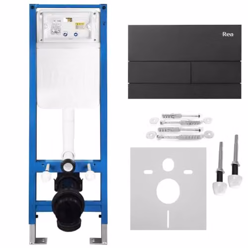 Rea - Kit da incasso sottile 024n per WC con pulsante a T tappetino nero - 22 x 35,2 x 106,2 cm