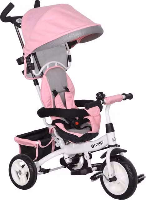 Triciclo 6 in 1 per Bambini ¨C Xylo ¨C con Maniglione, Tettuccio Regolabile e Cintura di Sicurezza, Rosa, 1-5 Anni