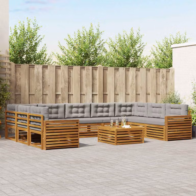 Set di divani da esterno vidaXL 10 pezzi in legno di acacia con cuscini grigi per giardino e terrazza