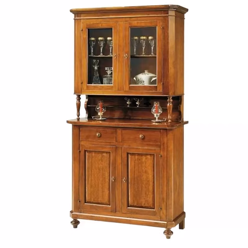 Cristalliera Napoletana Mobili 2G in Legno Massello con Ante in Vetro, Finitura Elite Antica, Marrone, L: 104 cm, P: 43 cm, H: 205 cm – 1
