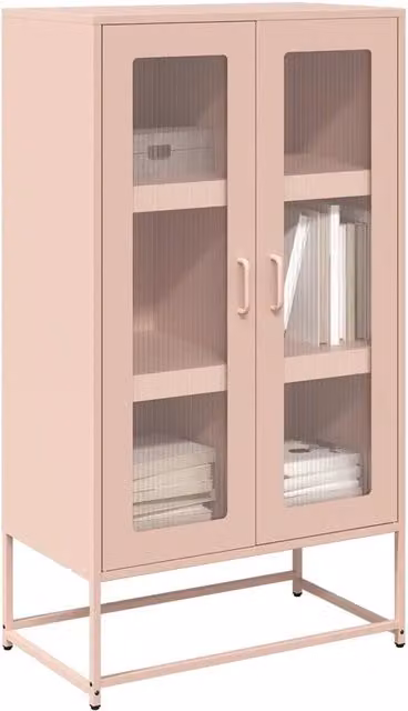 Credenza Buffet Design Mania Rosa in Metallo con Ante in Vetro per Cucina e Soggiorno L: 68 cm, P: 39 cm, H: 123 cm