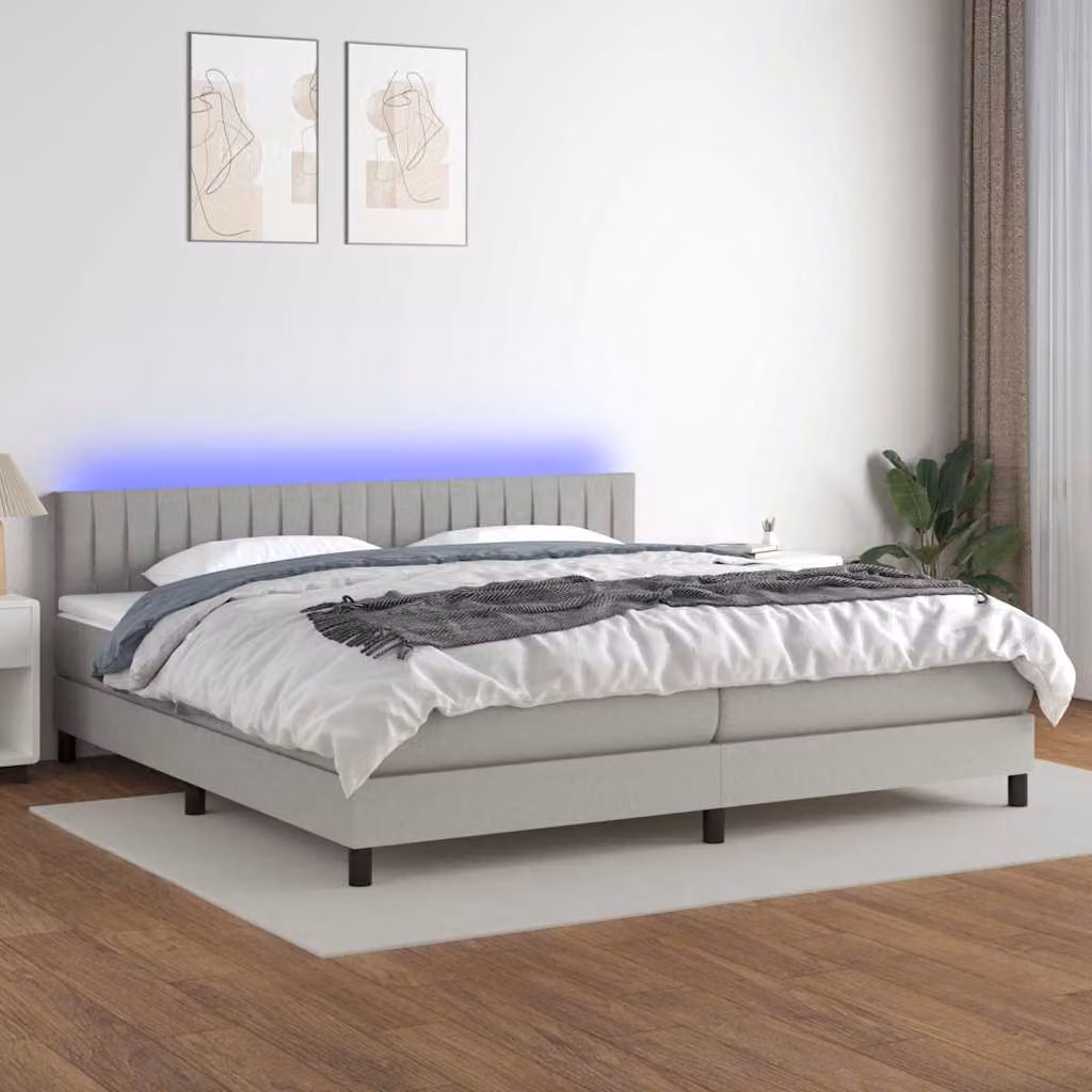 Letto Ibrido con Materasso e Illuminazione LED vidaXL in Tessuto Grigio e Bianco L/P: 200 x 200 cm – 1