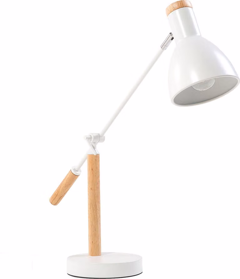 BELIANI Lampada da ufficio in metallo e legno bianco braccio e paralume da 50 cm cavo regolabile con interruttore aspetto industriale