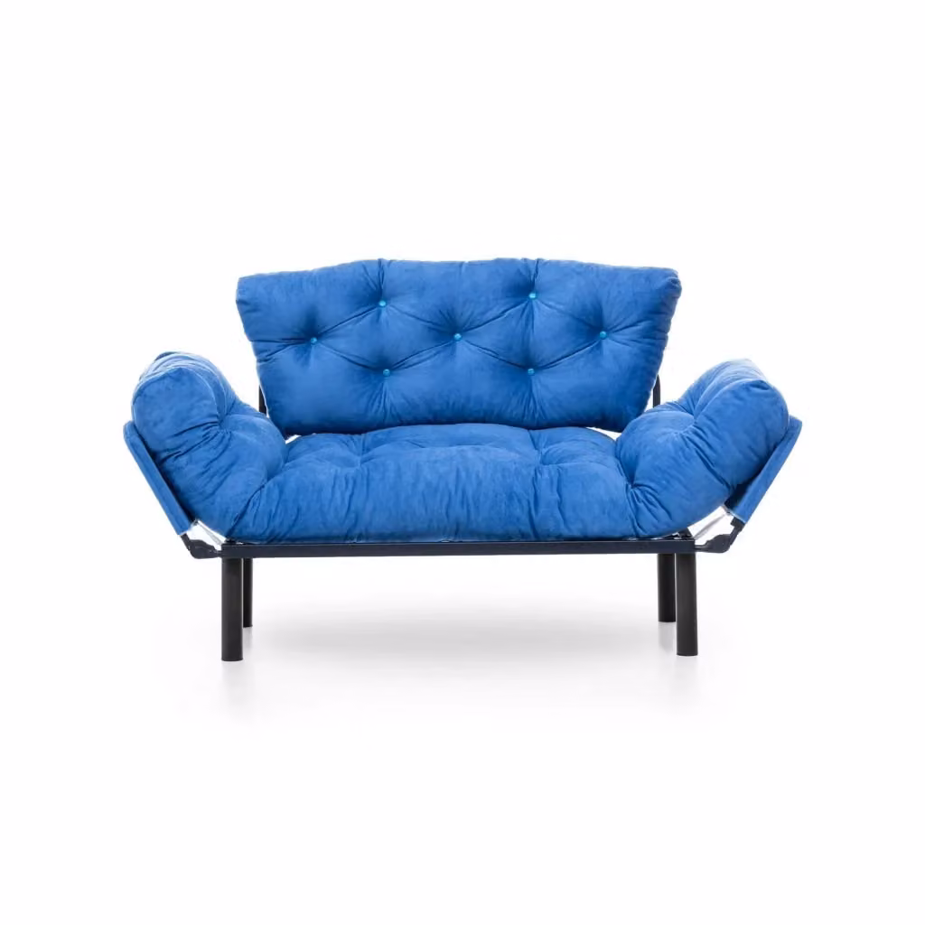 Guchol Divano Letto 2 Posti con Contenitore Blu in Tessuto con Sistema Click Clack e Struttura in Metallo L: 155 cm, P: 70 cm – 2