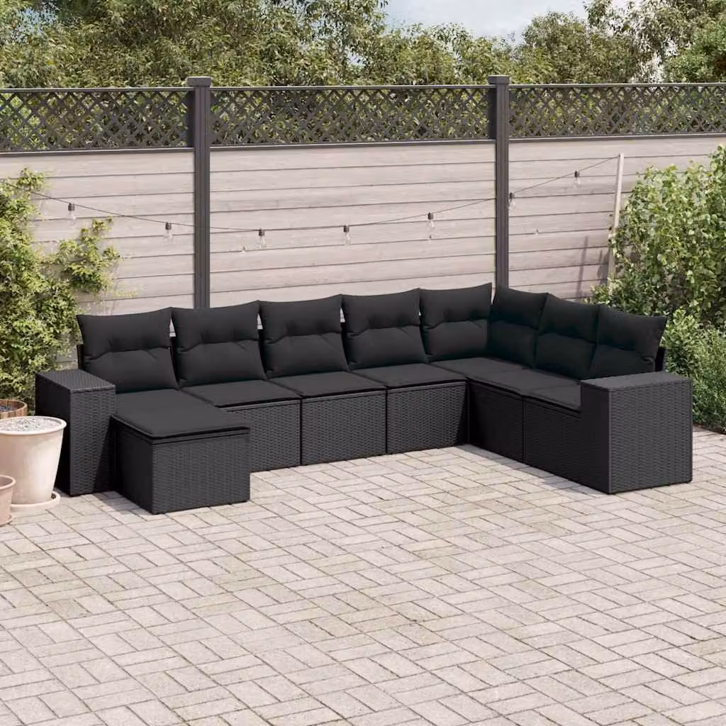 vidaXL Set Divani da Giardino a L con Cuscini 8 pz Nero in Polyrattan – 1
