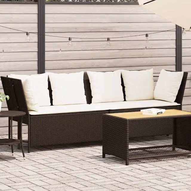 Divano da giardino moderno vidaXL in polyrattan marrone e bianco con cuscini inclusi e coperture rimovibili – 1