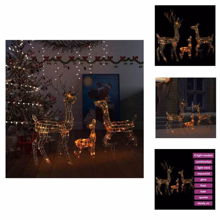 vidaXL LED renna famiglia decorazione di Natale acrilico 300 LED colorati - illuminazione di Natale