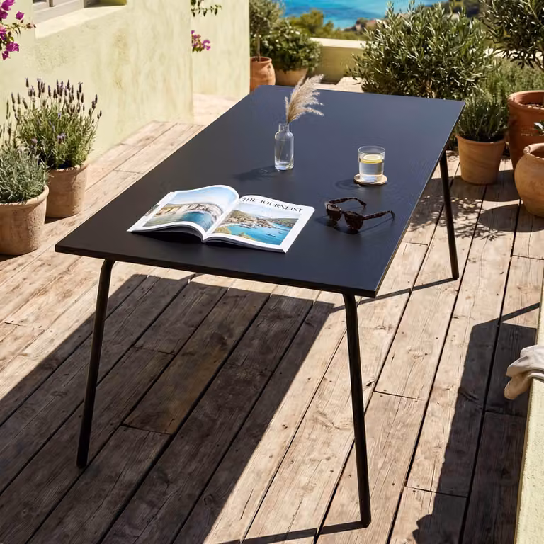 Tavolo da giardino rettangolare in metallo nero - Oviala Palavas