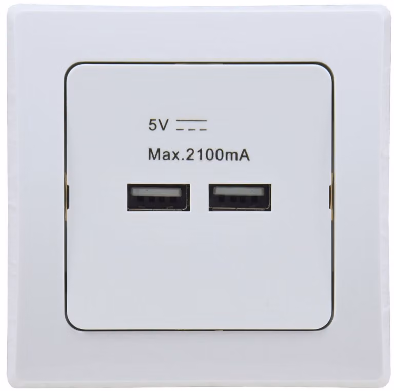 ChiliTec DELPHI Presa di ricarica USB a 2 vie, bianca 250V AC / 16A UP 5V= totale max. 2A