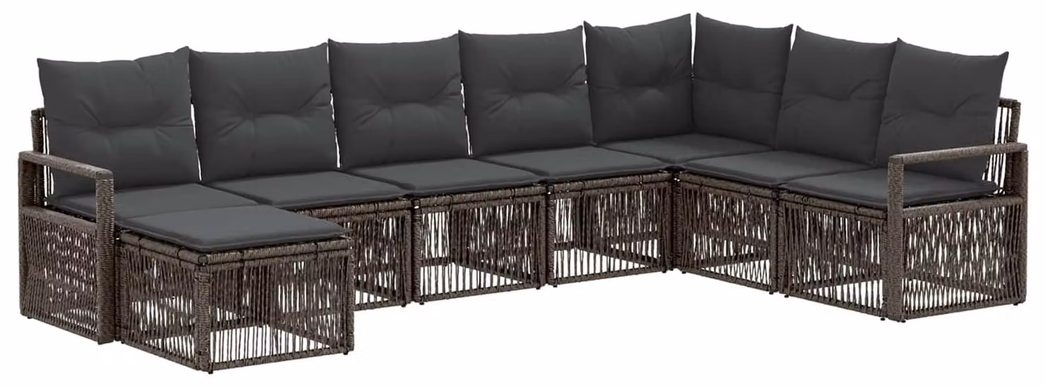 Set da giardino composto da 8 pezzi, colore grigio, realizzato in rattan sintetico