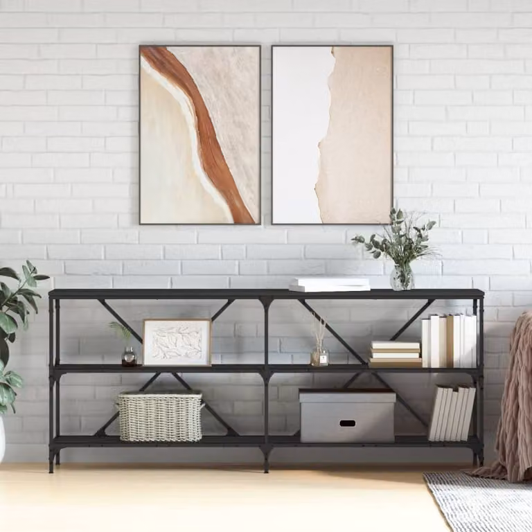 vidaXL Tavolino Consolle Industriale Nero in Legno e Metallo L/P/H: 180 x 30 x 75 cm