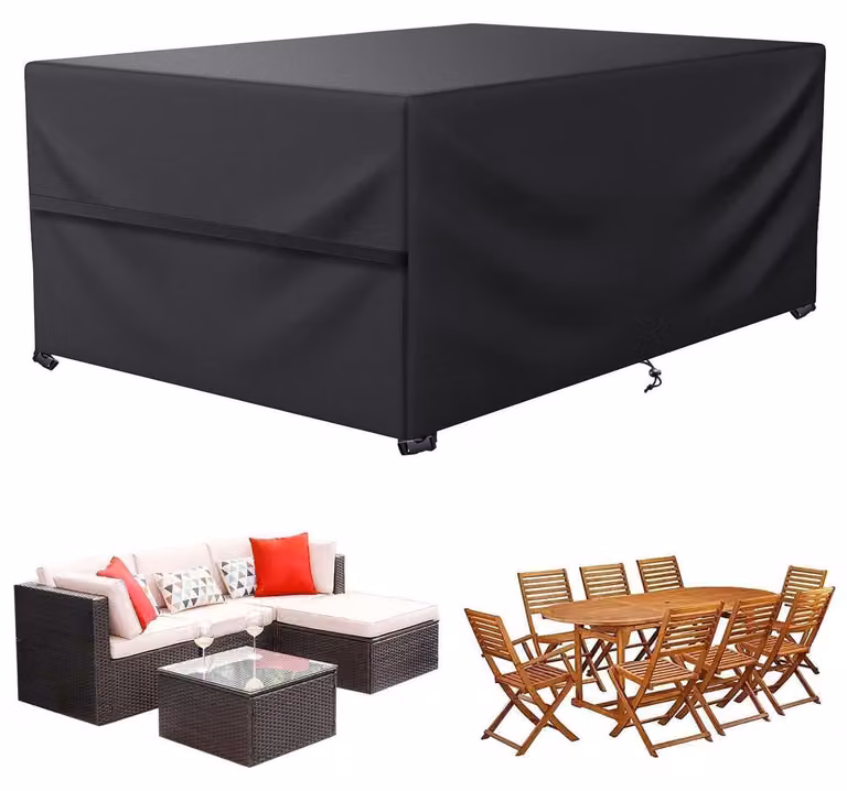 Copertura per mobili da giardino, resistente alle intemperie, dimensioni 200x100x75 cm, tessuto Oxford 600D, forma rettangolare, colore nero