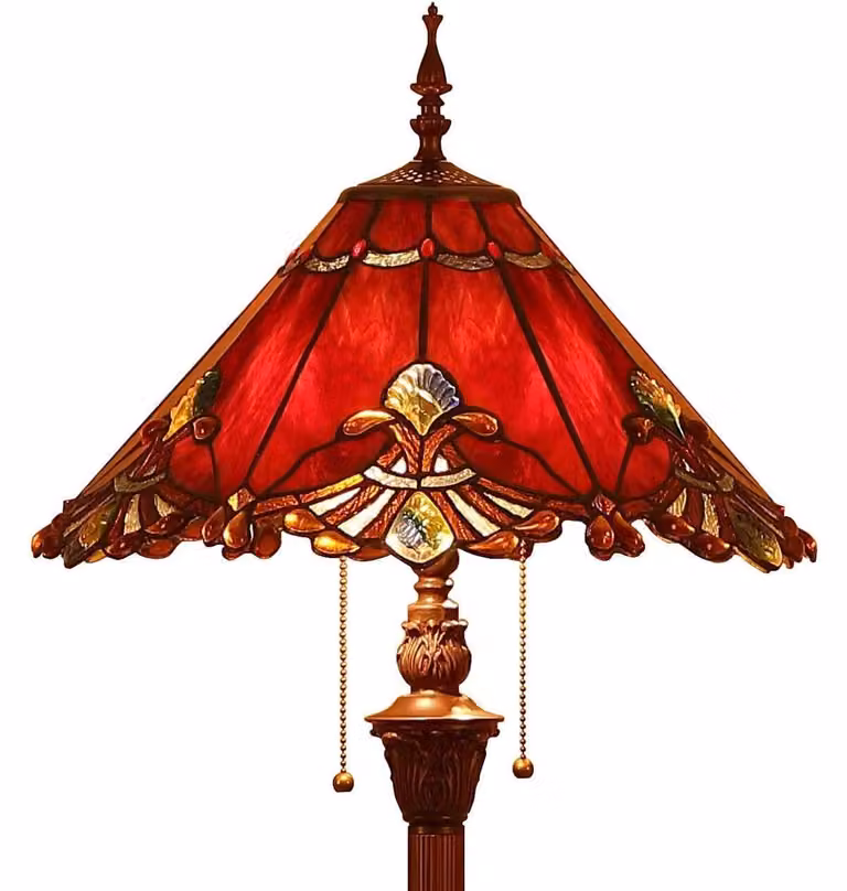Lampada da terra Tiffany - Vetro colorato - Rosso - 165 cm di altezza - Per soggiorno e camera da letto