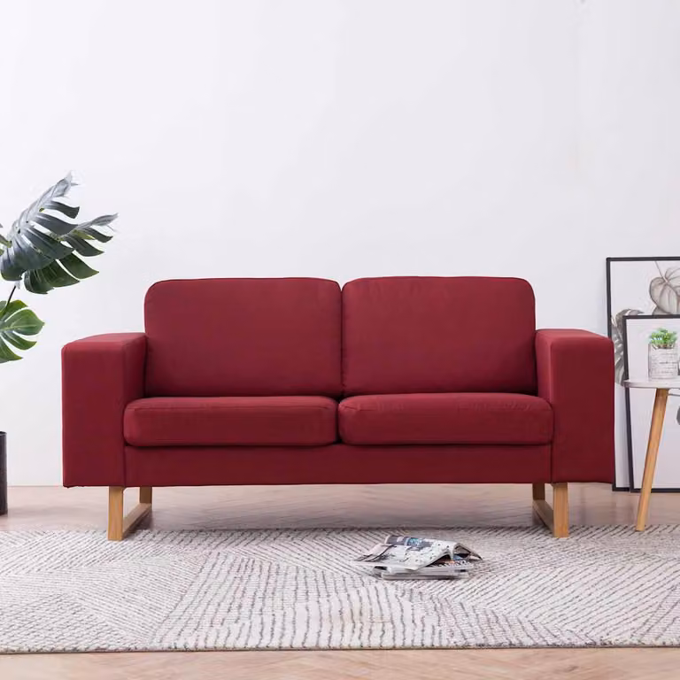 vidaXL Divano a 2 Posti in Tessuto Rosso con Cuscini Inclusi e Coperture Rimovibili