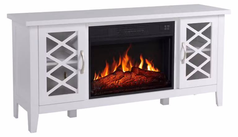 Camino elettrico con mobile TV - 1800W - Bianco MDF - Senza ventilazione - Design moderno