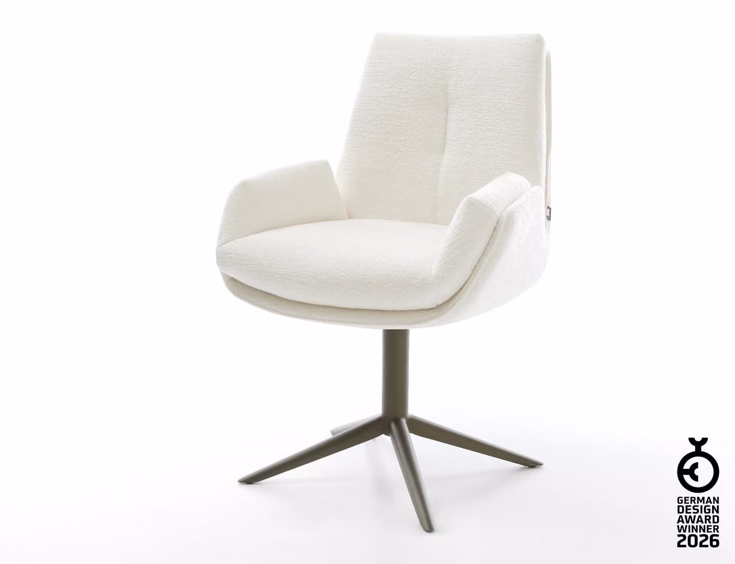 DELIFE sedia girevole Clea-Flex Bouclé Soft Beige effetto base finitura titanio Funzione dondolo girevole a 360°