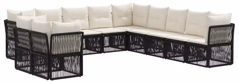 Set da giardino composto da 11 pezzi, colore nero, realizzato in rattan sintetico