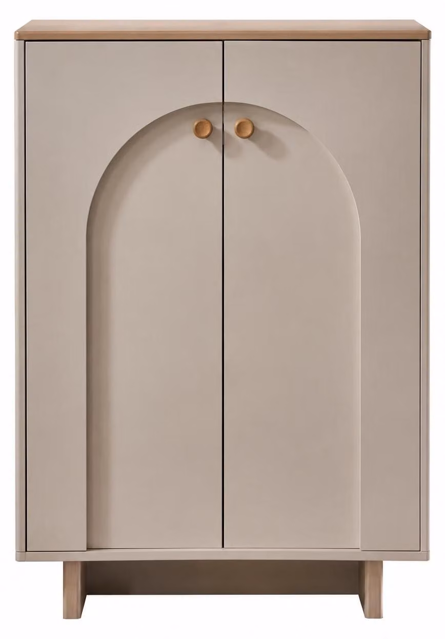 Scarpiera beige in legno, mobiletto moderno per scarpe, scaffali, mobili per l'ingresso