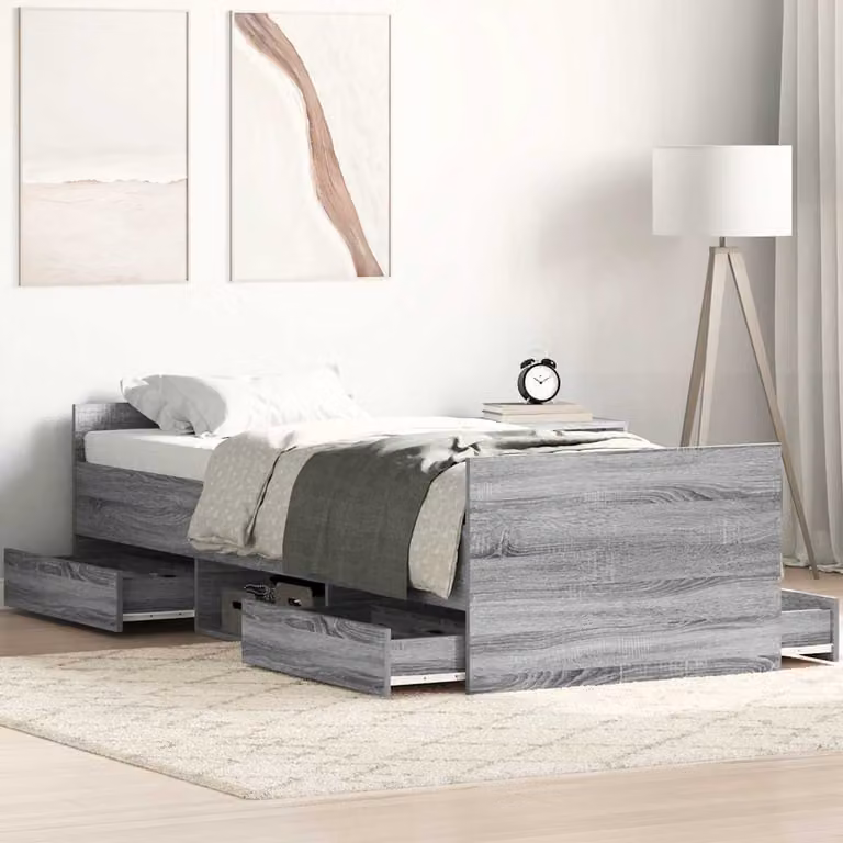Giroletto senza materasso vidaXL in legno e MDF colore Rovere Sonoma e Grigio, L/P/H: 90 x 190 x 50 cm