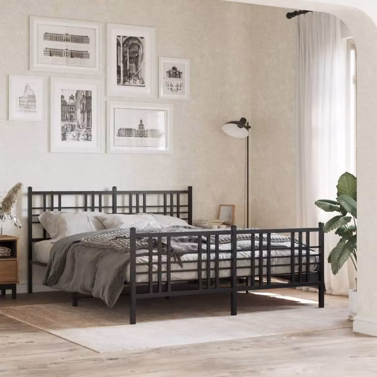 vidaXL Giroletto con Testiera e Pediera in Metallo Nero L/P/H: 200 x 150 x 90 cm
