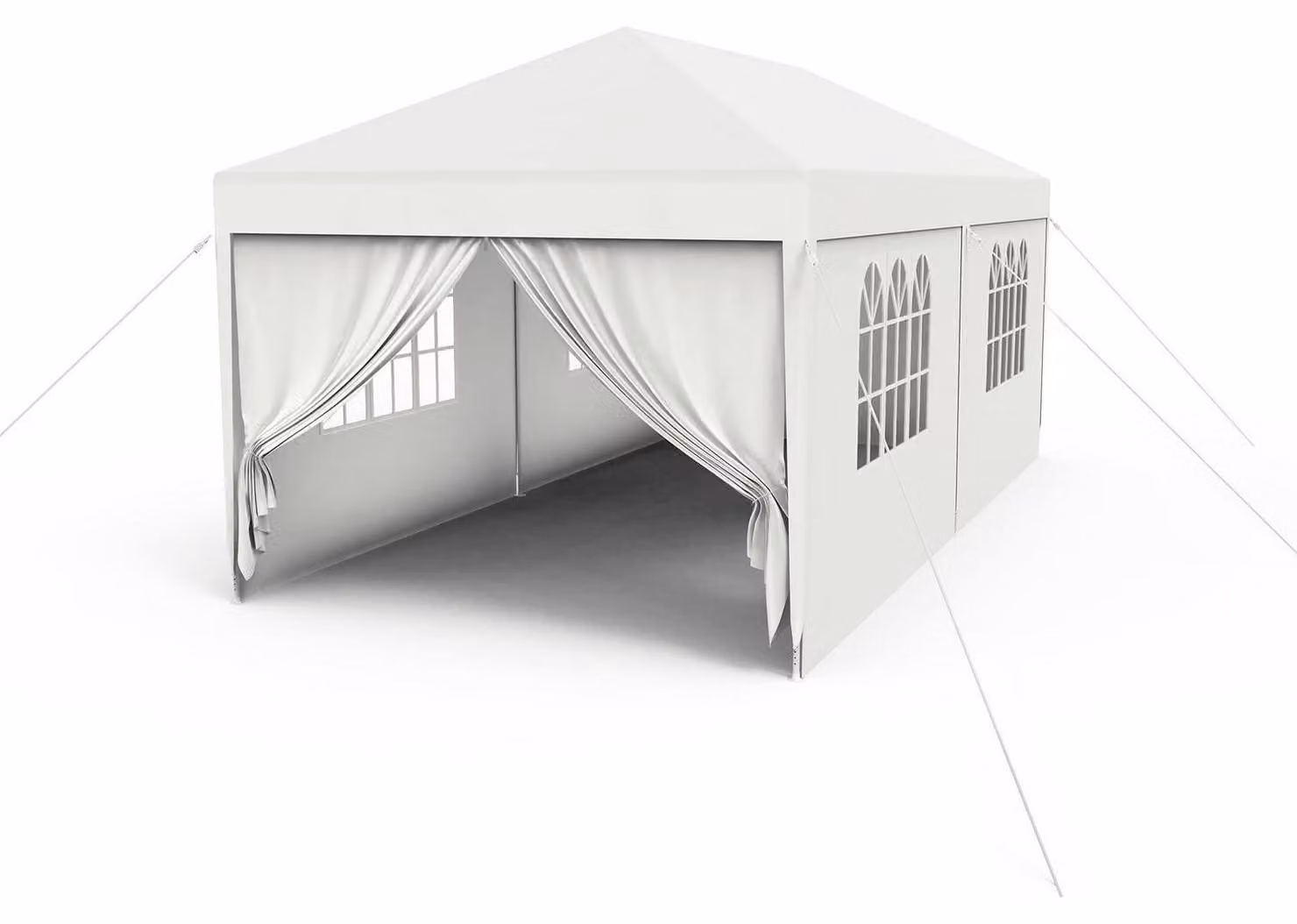 Tenda da festa 3x6 metri con pareti laterali e finestre, colore bianco, realizzata in poliestere con protezione UV e impermeabile