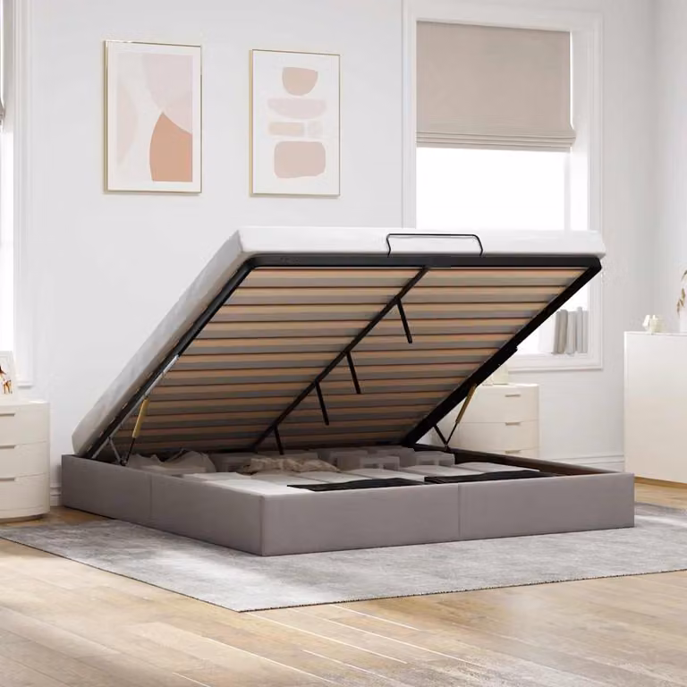 vidaXL Struttura Letto con Contenitore a Sollevamento, Rivestimento in Tessuto, Colore Tortora, L 180 x P 200 cm