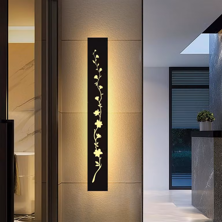 Lampada da parete esterna a LED, motivo magnolia, 22W, 3000K, 60cm, colore nero