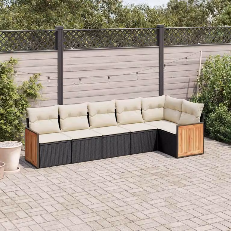 vidaXL Set Divano da Giardino a L in Polyrattan Nero con Cuscini Imbottiti e Rivestimenti Rimovibili