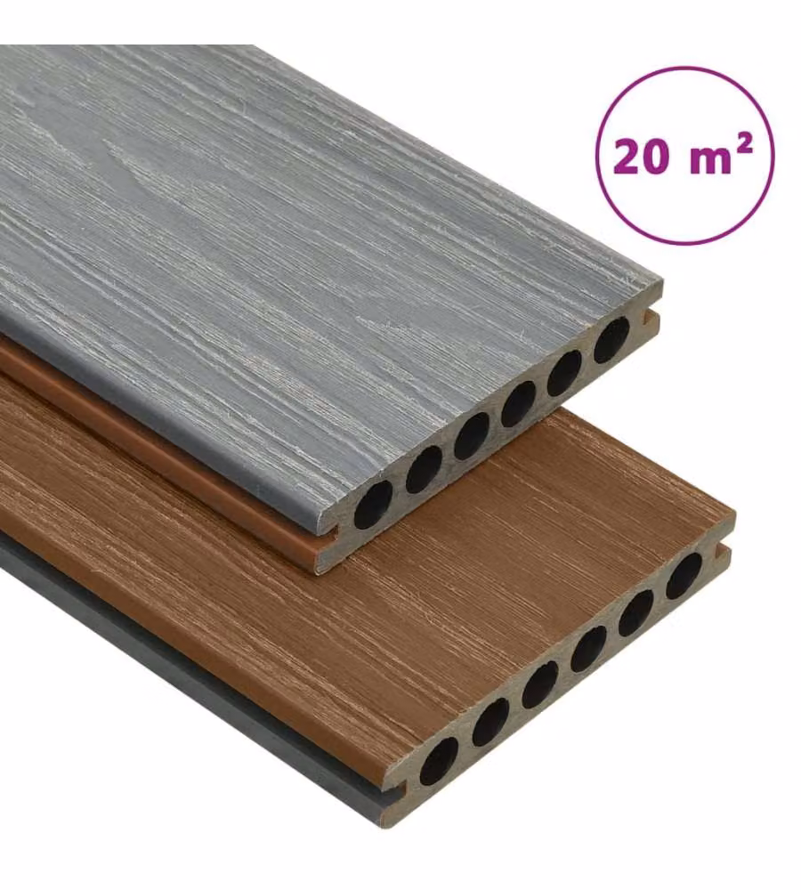 Listoni Decking WPC con Accessori Marroni e Grigi 20mq 2,2 m