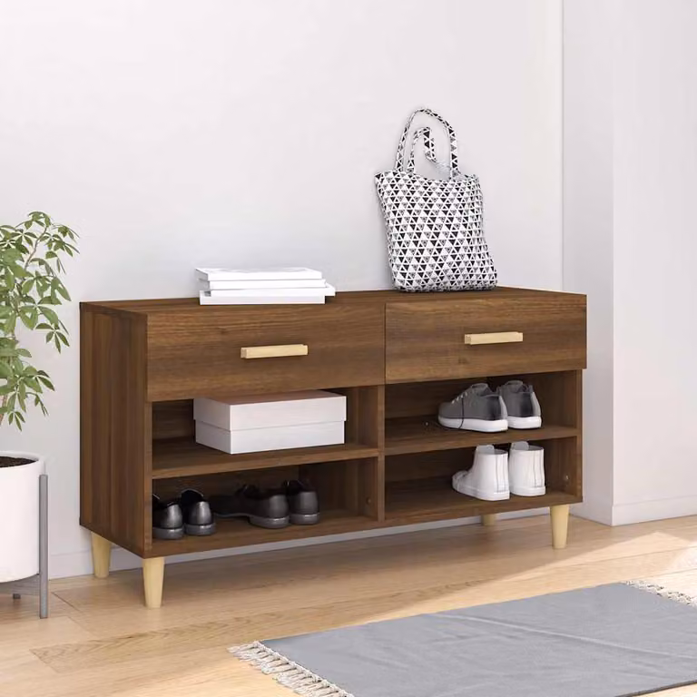 Scarpiera moderna vidaXL in legno rovere marrone con ripiani e cassetti L: 102 cm, P: 35 cm, H: 55 cm
