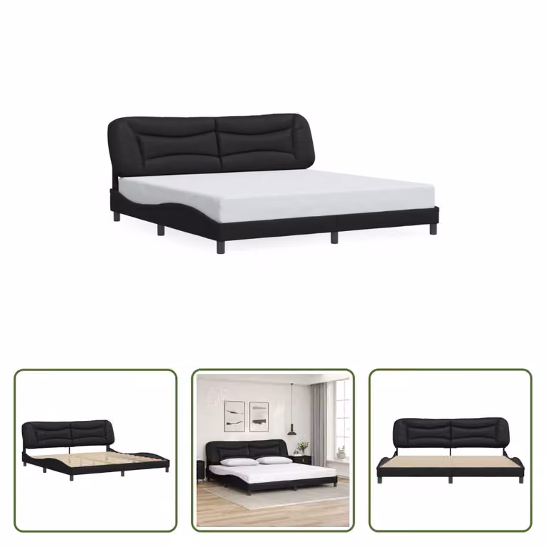 The Living Store Struttura letto con testiera nera 200x200 cm in ecopelle
