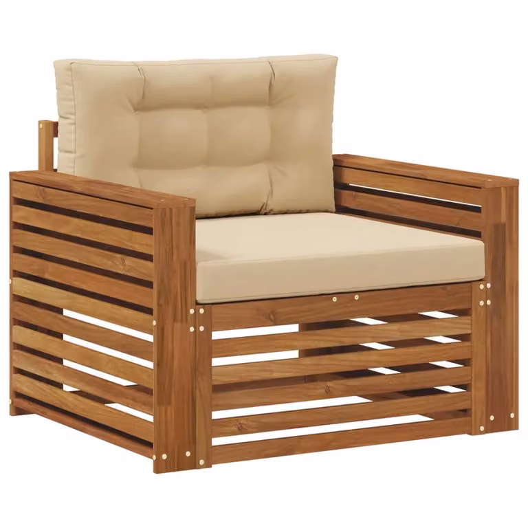 Divano da esterno moderno vidaXL in legno di acacia massello con cuscini beige e marrone