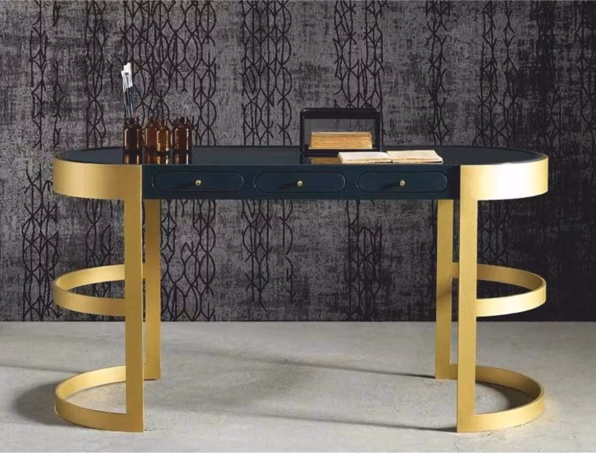 Casa Padrino scrivania con 3 cassetti nero / oro 150 cm - Mobili per ufficio