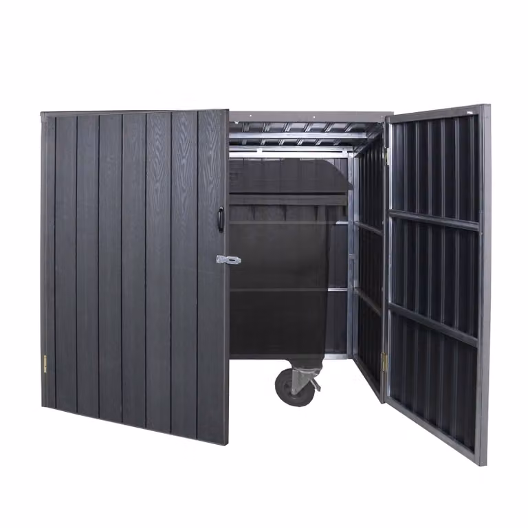 Coperchio per cestino HWC-J29, contenitore per contenitori per rifiuti 660-1100L, metallo WPC 172x213x160cm ~ grigio
